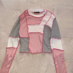 pink & gray cropped patchwork long sleeve